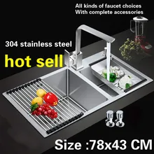 Ручной работы из 304 нержавеющей стали кухонная раковина утолщение двойной паз 78x43 см