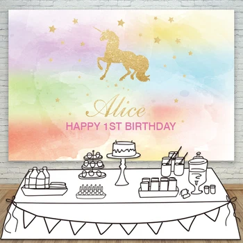 

Allenjoy unicorn backdrops for photography colorful cute birthday backgrounds photocall fabric send folded space props polyester