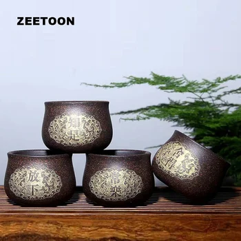 

4PCS 100ml Japanese Style Zen Yixing Teacup Hand Painted Tea Cup Purple clay Kung Fu Tea Set Master Cup Bowl Creative Home Decor