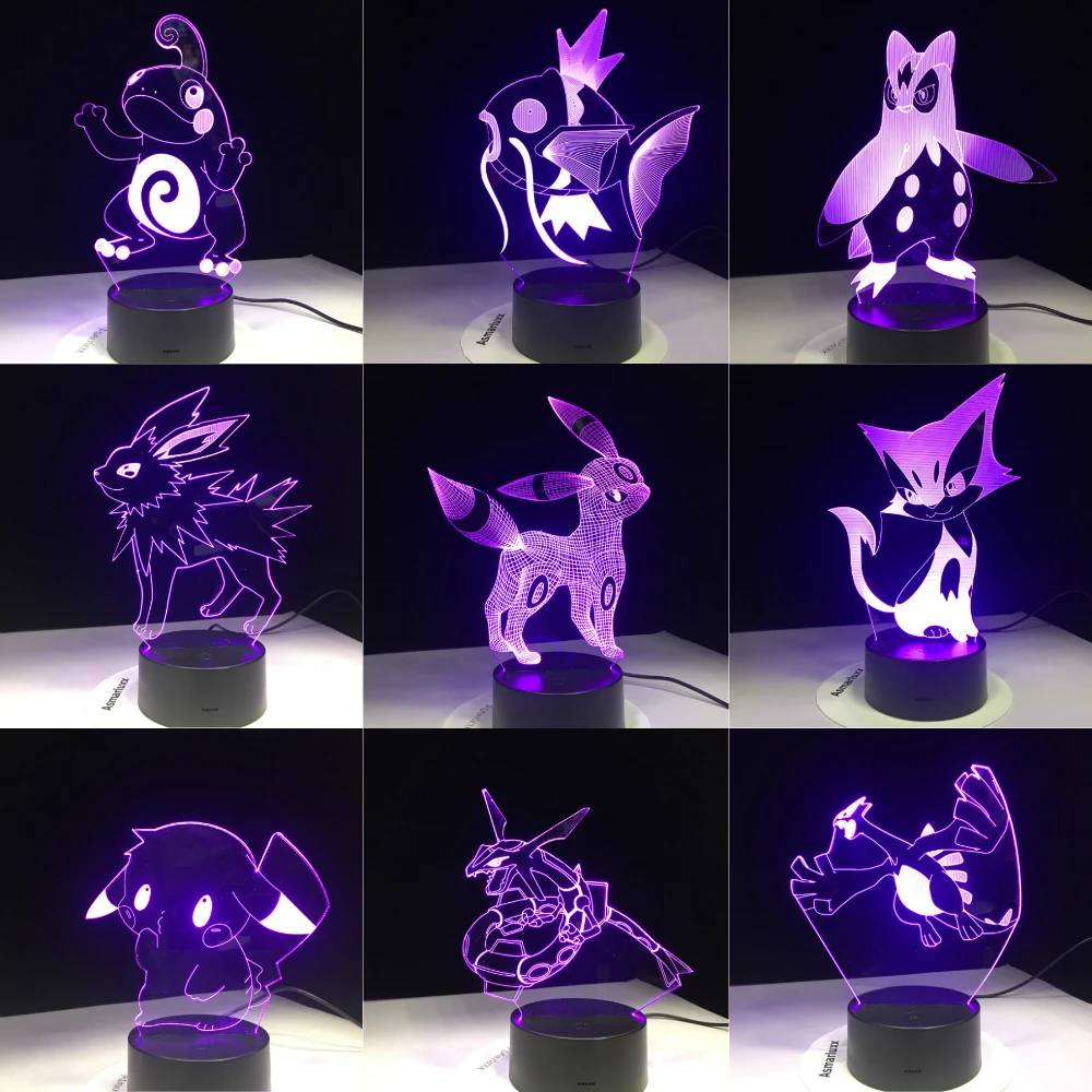 Игры "Покемон го" Mimikyu Хо-ой purrloin Magikarp «Pokemon Go» роликой Rayquaza prinplup politoed lugia мультфильм 3D лампа 7 цветов светодиодный настенный Декор ночной Светильник