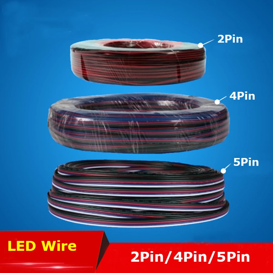 

1m 5m 10m 20m 50m 100m LED Wire 2Pin 4Pin 5Pin Single Color RGB RGBW Led Connector RGB Extension Cable LED Strip Extend Wire