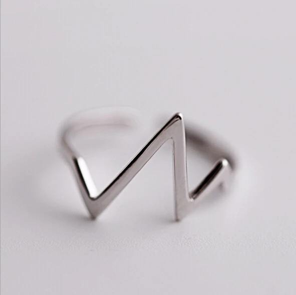 Heartbeat Cute 100% Sterling 925 silver Rings Jewelry  Vintage Adjustable rings for women gift