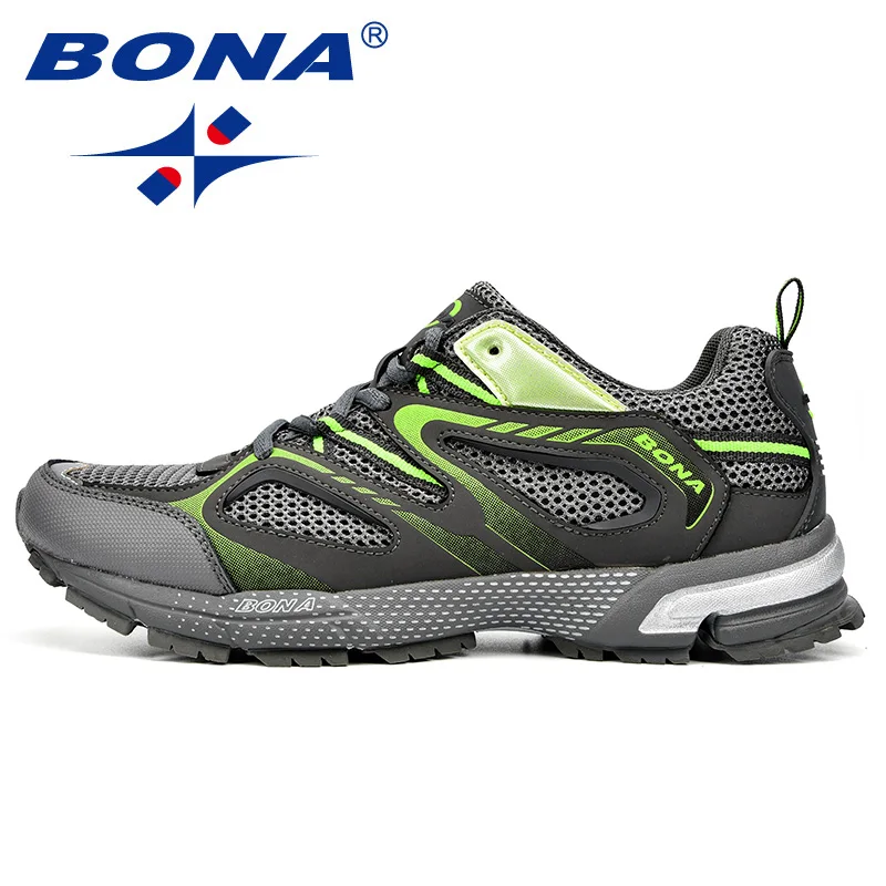Running Shoes BONA Classics Style Men Cow Split Mesh Lace Up Outdoor Jogging