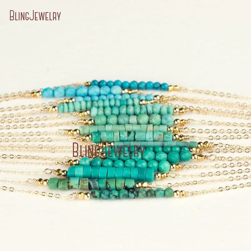 

Turquoises Necklace Bead Bar Necklace Dainty Gold Fill or Silver Delicate Stone Bar Necklace Swing Beads Necklace NM18452
