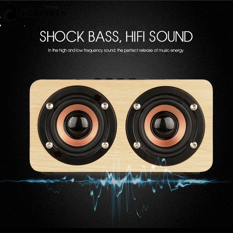 Деревянный беспроводной Bluetooth динамик Портативный HiFi Shock Bass Altavoz TF caixa de som
