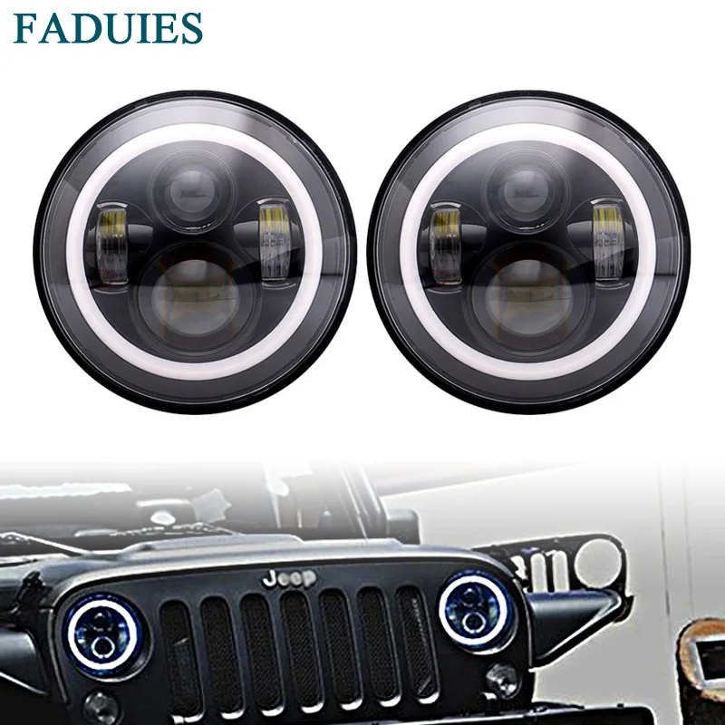 1 FADUIES Auto 1 7 inch LED Halo Headlight H4 High Low Beam With Angle Eye For Jeep Wrangler JK TJ Hummer Defender Lada niva 4x4 (3)