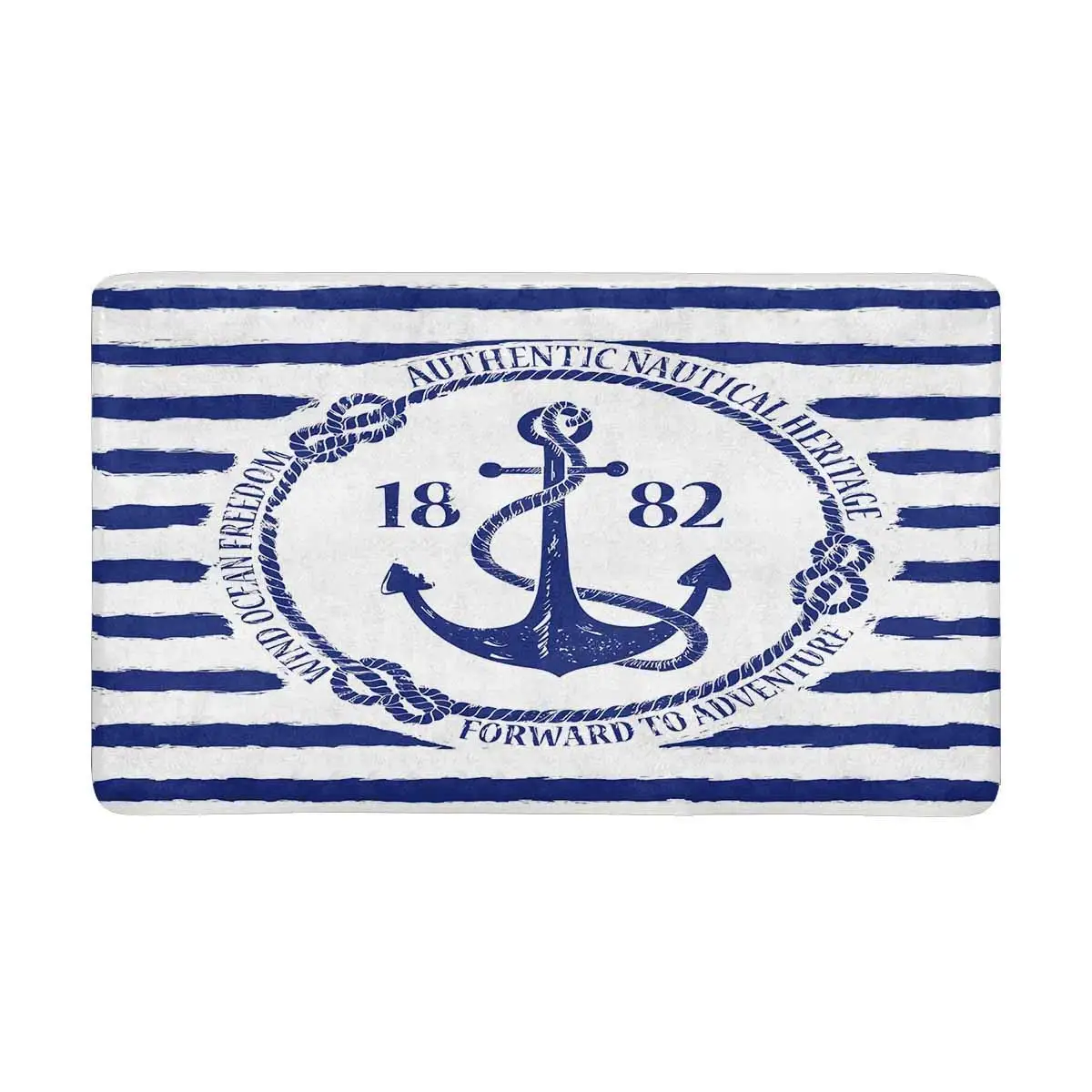 Blue White Nautical Emblem Anchor Indoor Entrance Doormat, Backing Non Slip Door Mat Entrance