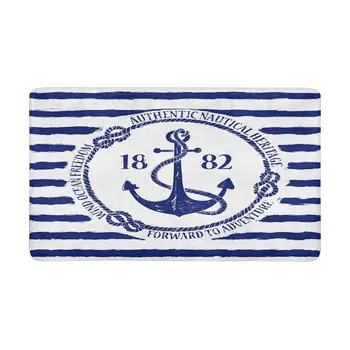

Blue White Nautical Emblem Anchor Indoor Entrance Doormat, Backing Non Slip Door Mat Entrance Rugs Home Decor