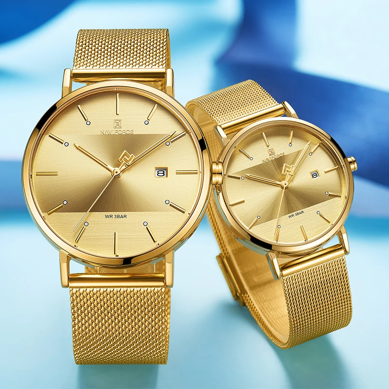 NAVIFORCE Lover's Watches for Men and Women Fashion Simple Quartz Wristwatch waterproof date Clock Gold Couple Watch gift 2019 NAVIFORCE Lover's Watches for Men and Women Fashion Simple Quartz Wristwatch waterproof date Clock Gold Couple Watch gift 2019