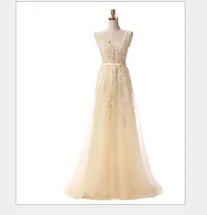 Новое поступление пикантные женские вечерние платья Иллюзия Vestido de Festa ТРАПЕЦИЕВИДНОЕ вечернее платье с жемчугом вечернее платье с v-образным вырезом и T023 - Цвет: Champagne