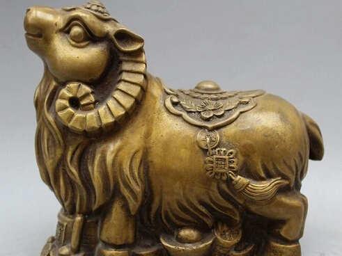 

0 7" Old Chinese Bronze Wealth animal Zodiac Year Sheep Goat sculpture Statue