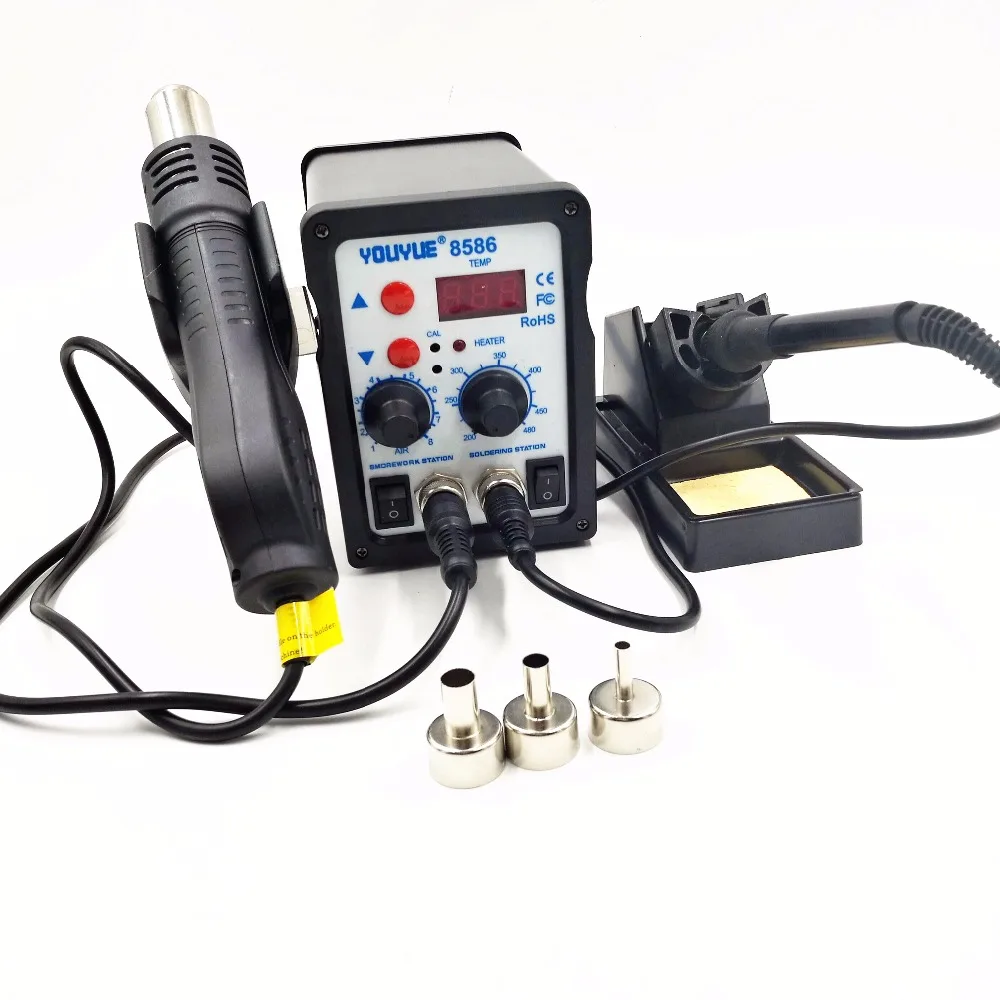 Estação de Solda Estação de Retrabalho Quente + Estação de Ferro de Solda 2 em 1 w Youyue 8586 Smd Pistola ar Elétrica 3 Bocais 220 v – 110 700