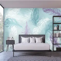Скандинавские современные минималистичные синие акварельные перья Настенные обои для свежей спальни фоновые стены 3D обои для стен