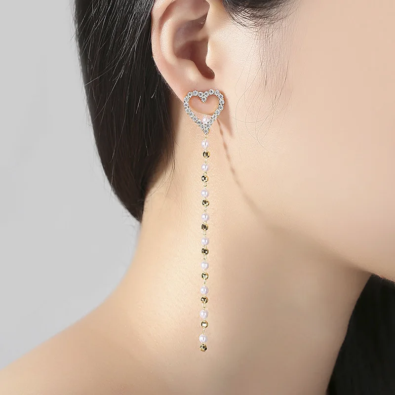 

New Fashion Jewelry Pearl Stud Earring Charm Women Birthday Party High Quality Crystal Accessories Creative Asymmetry Design