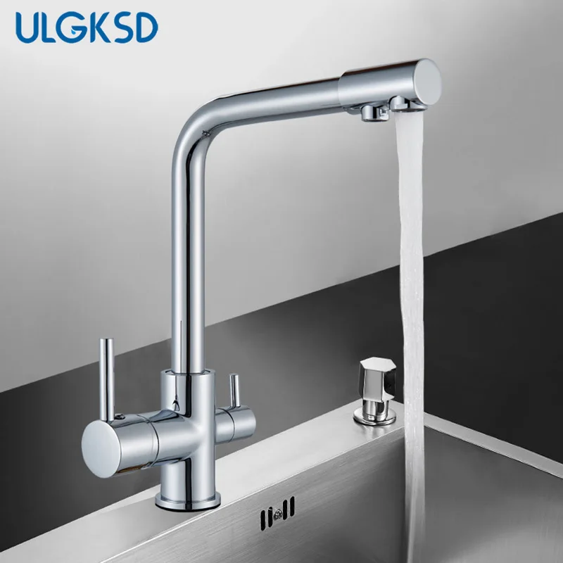 ULGKSD Chrome Kitchen Faucet Dual Spout Drinking Water Filter Brass Purifier Vessel Sink Mixer Tap Hot and Cold Water Torneira ULGKSD Chrome Kitchen Faucet Dual Spout Drinking Water Filter Brass Purifier Vessel Sink Mixer Tap Hot and Cold Water Torneira