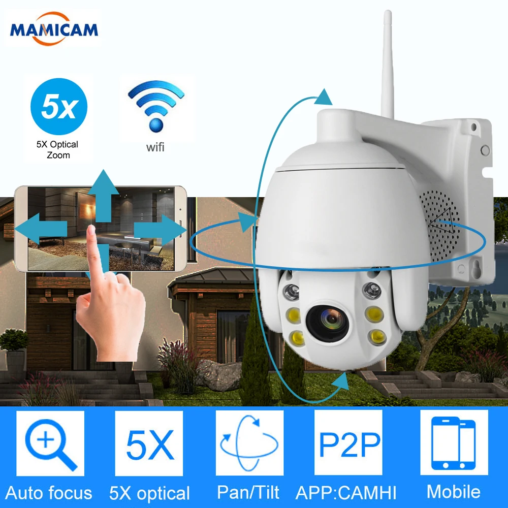 5XZOOM PTZ IP Camera 1080P 2MP Outdoor Video Surveillance Camera Wifi Home Security Wireless Wifi Cameras Two Way Audio R25