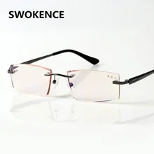 SWOKENCE высококлассные синий свет доказательство очки для чтения Для мужчин Diamond резки без оправы анти-излучения тонкие линзы пресбиопические очки R112