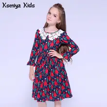 Kseniya kids/платье для девочек с длинным рукавом и принтом лепестков, хлопковые платья на выпускной для девушек, кружевное платье для маленьких девочек, одежда принцессы для девочек