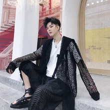 Мужской сетчатый Повседневный плащ с капюшоном, Мужская Уличная одежда в стиле хип-хоп, панк, готика, длинный кардиган, плащ, куртка, халат, летняя ветровка