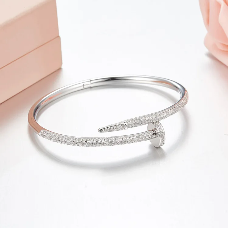 

Hot Brand pure 925 sterling silver nail bracelet bangle full cz crystal fashion personality all-match love bangle Top quality