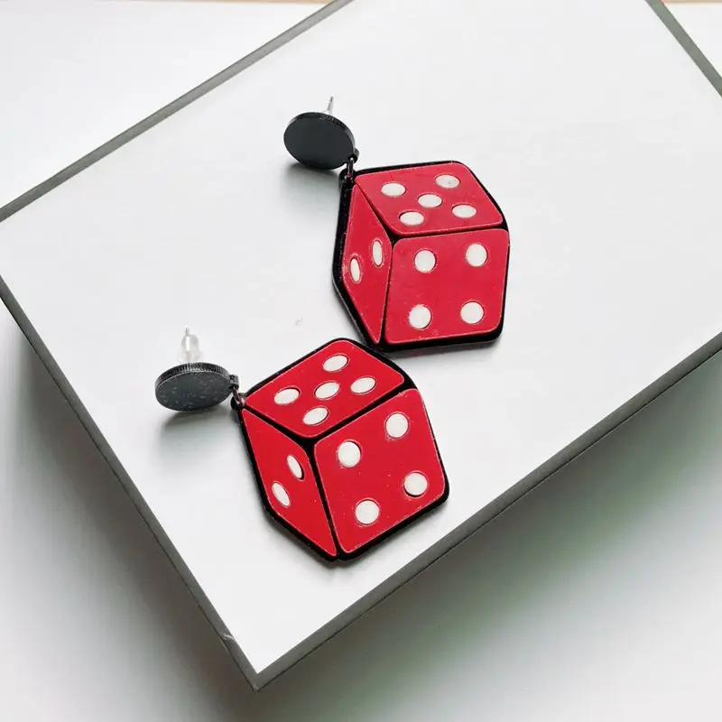 

European Fashion Hip Hop Night Club Jewelry Accessories Personality Exaggerated Acrylic Dice Punk Earrings