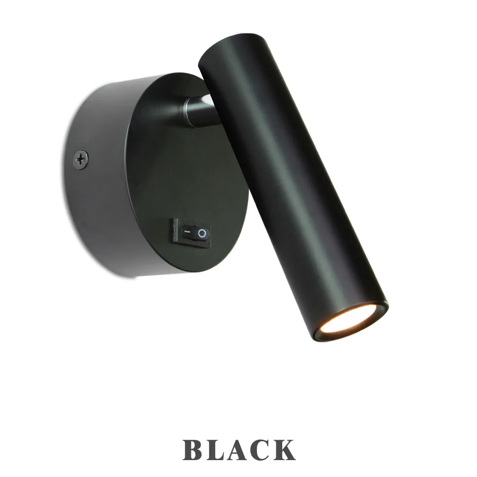 LED Wall Lamps 3W Reading wall lamp with switch for Study living room aisle wall sconces adjustable bedside modern Wall light - Цвет абажура: Black