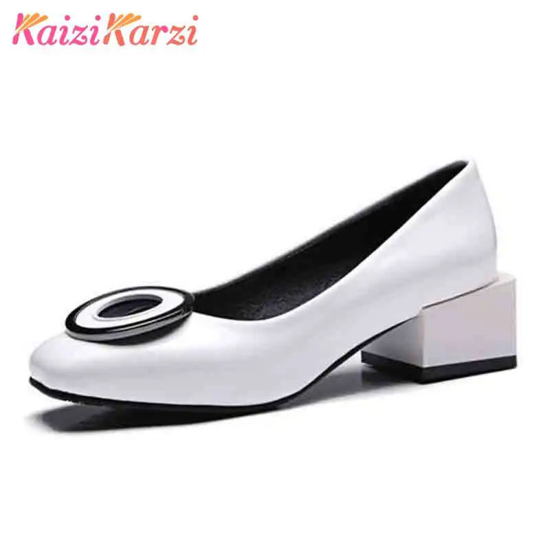 

KaiziKarzi Size 32-48 Lady High Heel Shoes Women Square Toe Bowtie Thick Heels Pumps Party Sexy Dating Daily Female Footwears