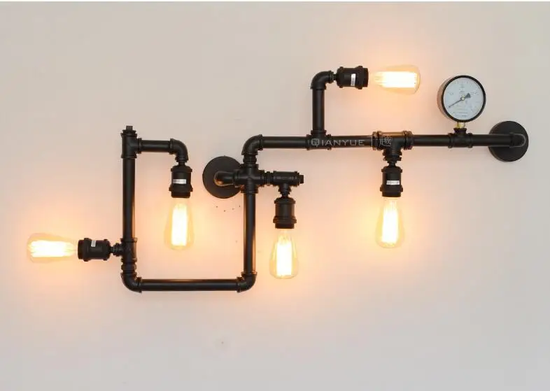 Новая мода Wroguht железные водопроводные трубы настенный светильник винтажный проходной светильник s Лофт железные настенные лампы Эдисона лампа накаливания кофе лампа - Цвет абажура: Черный