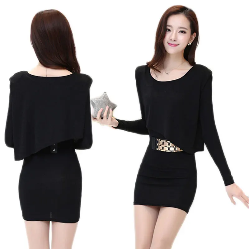 

Fall and winter new OL professional suit women 's set fake two long - sleeved Slim sexy package hip dress