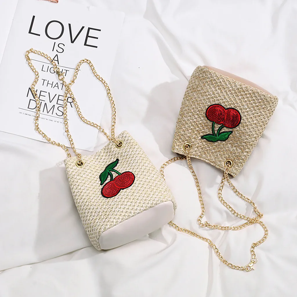 

New Store bags for 2019 Women handbag Straw Bag Cute Cherry Bucket Bag Casual Chain Shoulder Messenger Bag bolsa feminina %40