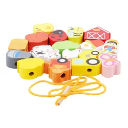 Детские деревянные игрушки для детей от 2 до 4 лет, бусины в виде цветов, шнуровка, головоломка для раннего развития, игрушки для детей