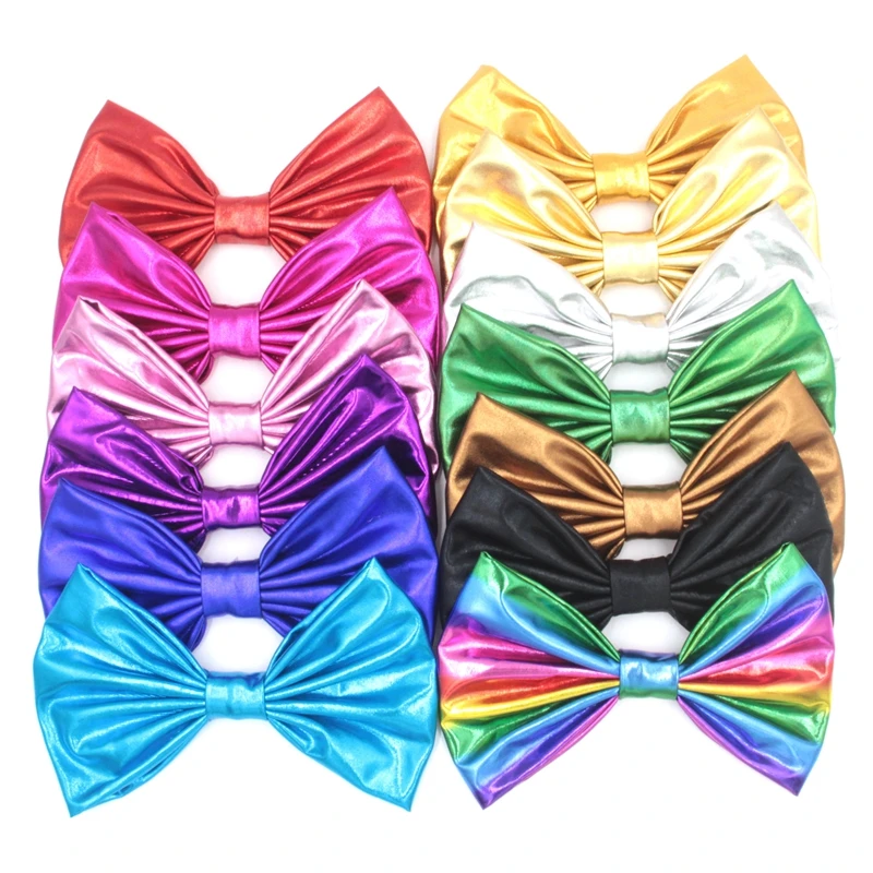 10Pcs/Lot 7'' Big Messy Metallic Bow For Headband Pretty Headwraps Hair Accessories Bows Without/With Clips