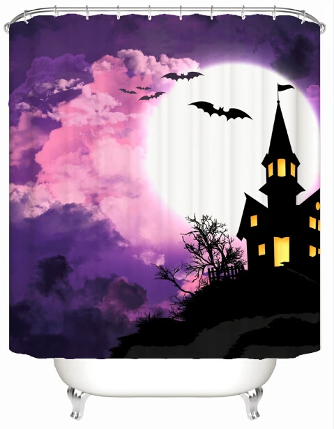 

Halloween Moon Castle Raven Tree Decorative Waterproof Muiltfunction Fabric Shower Curtain Bathroom Shower Curtain 70" x70"