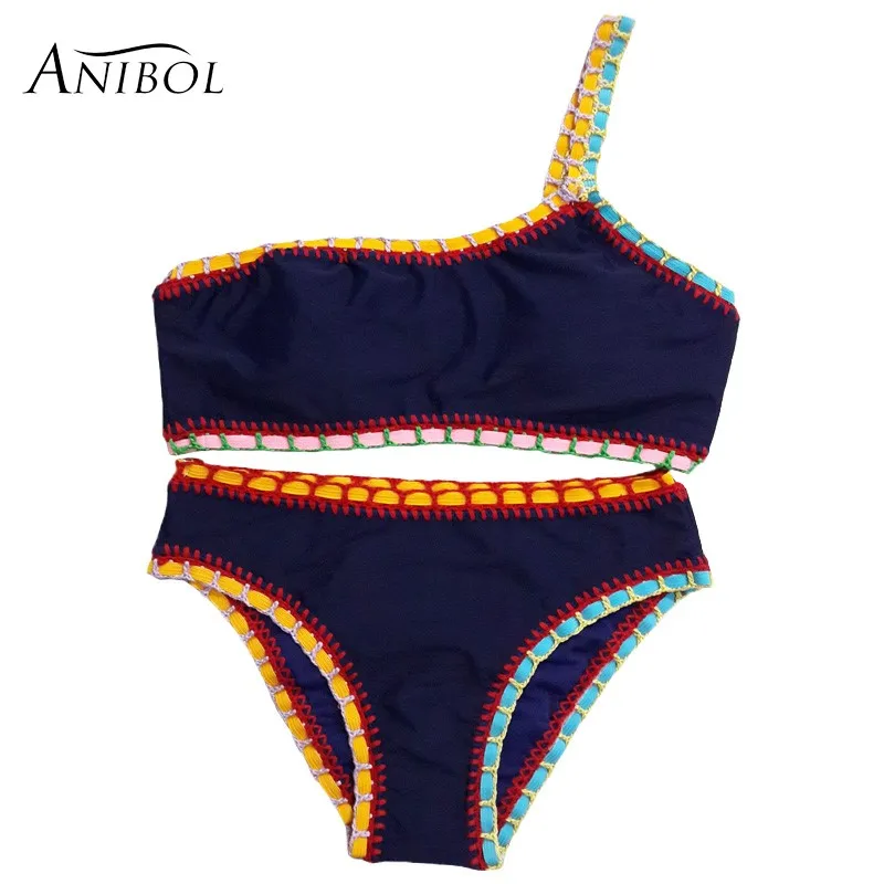 Anibol 2018 Single Shoulder Crochet Bikini Sexy Brazilian Women Swimwear High Quality Hand Knitted Girls Swimsuit Anibol 2018 Single Shoulder Crochet Bikini Sexy Brazilian Women Swimwear High Quality Hand Knitted Girls Swimsuit