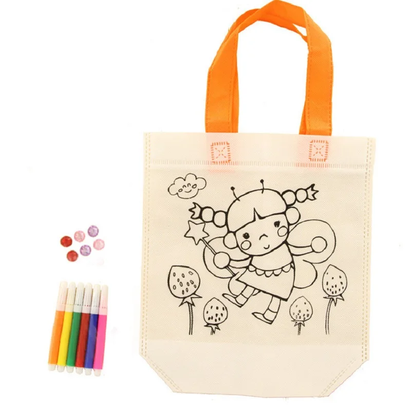 DIY 그래피티 핸드백 어린이 천 그림 가방, 그림 색칠 그리기 장난감, 어린이 교육 공예 장난감, 부직포 포장 가방