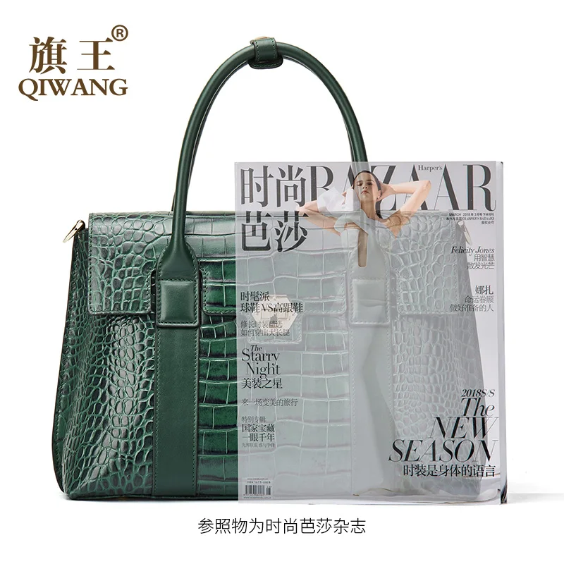Qiwang الفاخرة العلامة التجارية حقيبة يد المرأة كبيرة الأخضر قفل حمل حقيبة الإناث عالية الجودة حقيقية حقيبة الجراب الجلدية حقيبة قمة الموضة-مق...