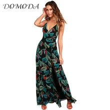 DOMODA Fashion Backless Print Summer Dress Women Clothing 2017 Wrap Strap Bohemia Vestido Female Split Casual Dresses Long