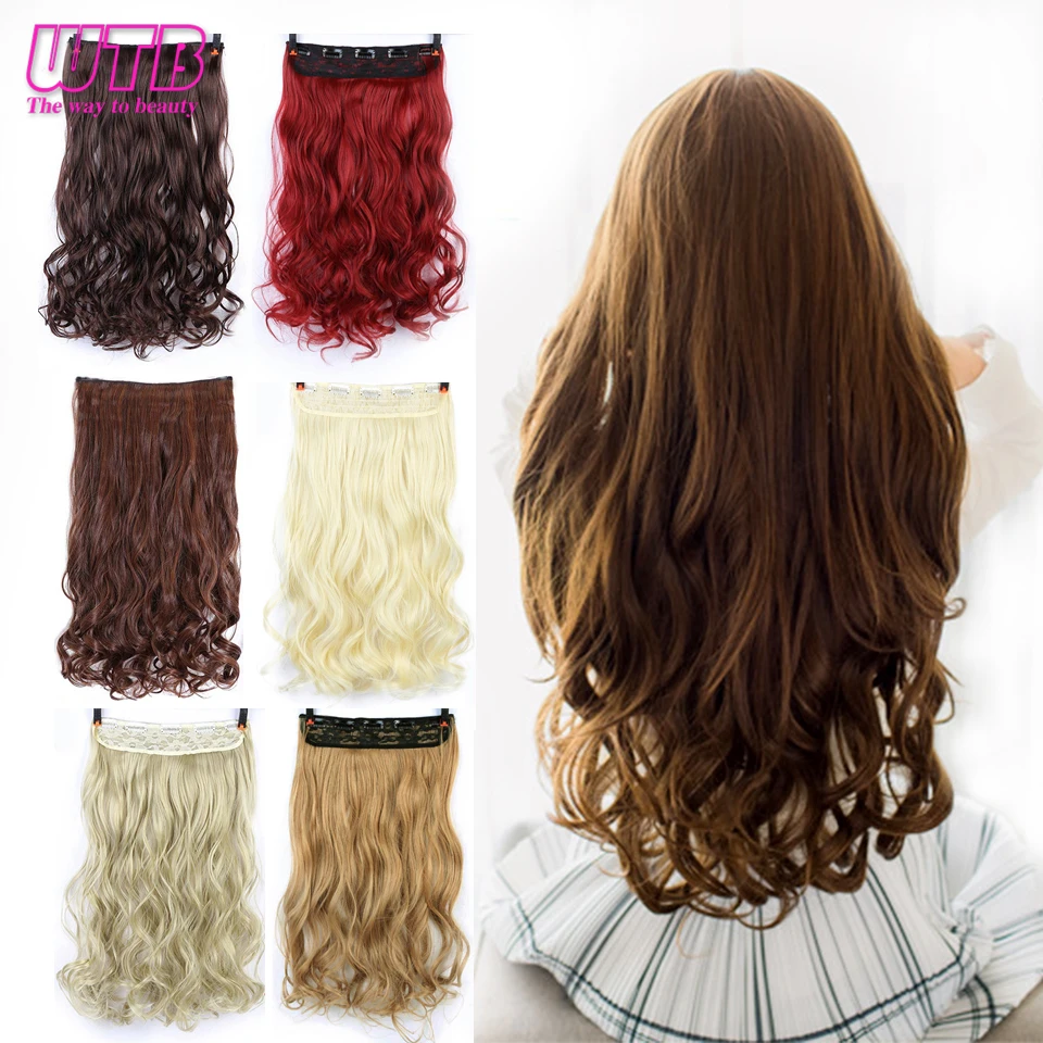 WTB 24" Long Wavy Culry Synthetic Clip In Hair Extension Heat Resistant