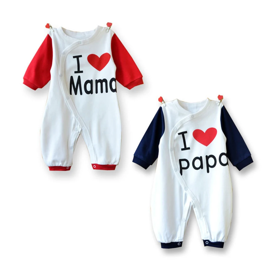 

one pieces Newborn Baby Clothes long Sleeve Girl Boy Clothes I Love Papa Mama Design 100% Cotton Baby Rompers jumpsuit costumes