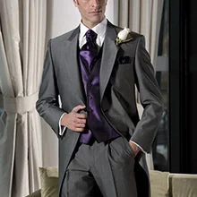 Итальянский стиль серый жених смокинг джентльмен фрак мужской свадебный утренний костюм жениха(куртка+ брюки+ жилет) Терно