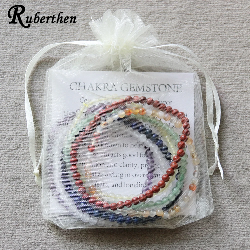 Comprar Juego de pulsera de equilibrio Ruberthen, pulseras de energía de piedras preciosas, 7 Chakras, pulsera de Yoga, 7 piezas, mejor regalo de cumpleaños