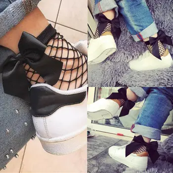 

Women's Casual Stretch Sheer Fishnet Net Socks Mesh Ankle High Bowknot Comfort