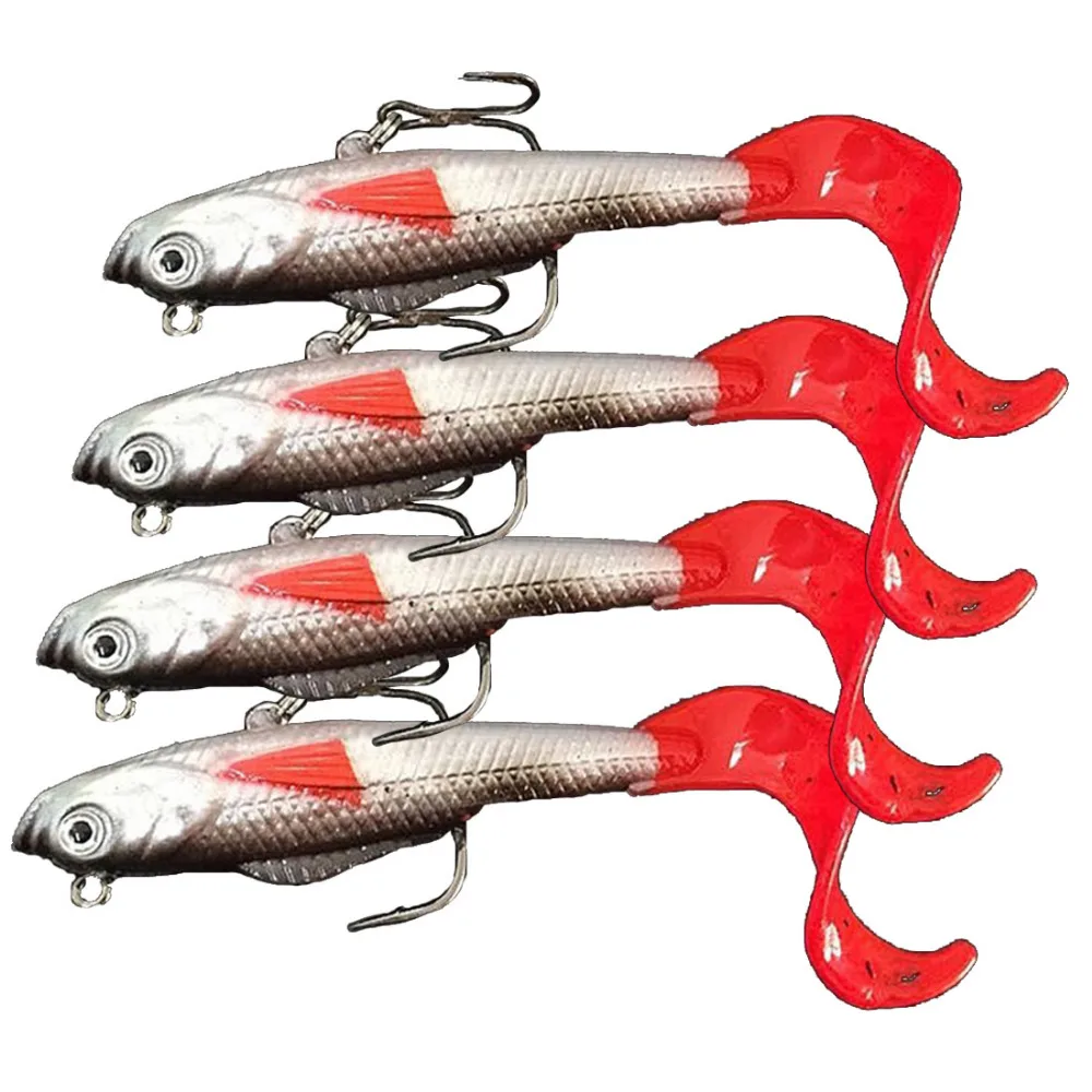 

4 Pcs Lead Head Soft Fishing Lures Pesca Bite Silicone Bonic Soft Bait Long Tail Pesca Sharp Hook Soft Fish Bait 10cm 9.3g