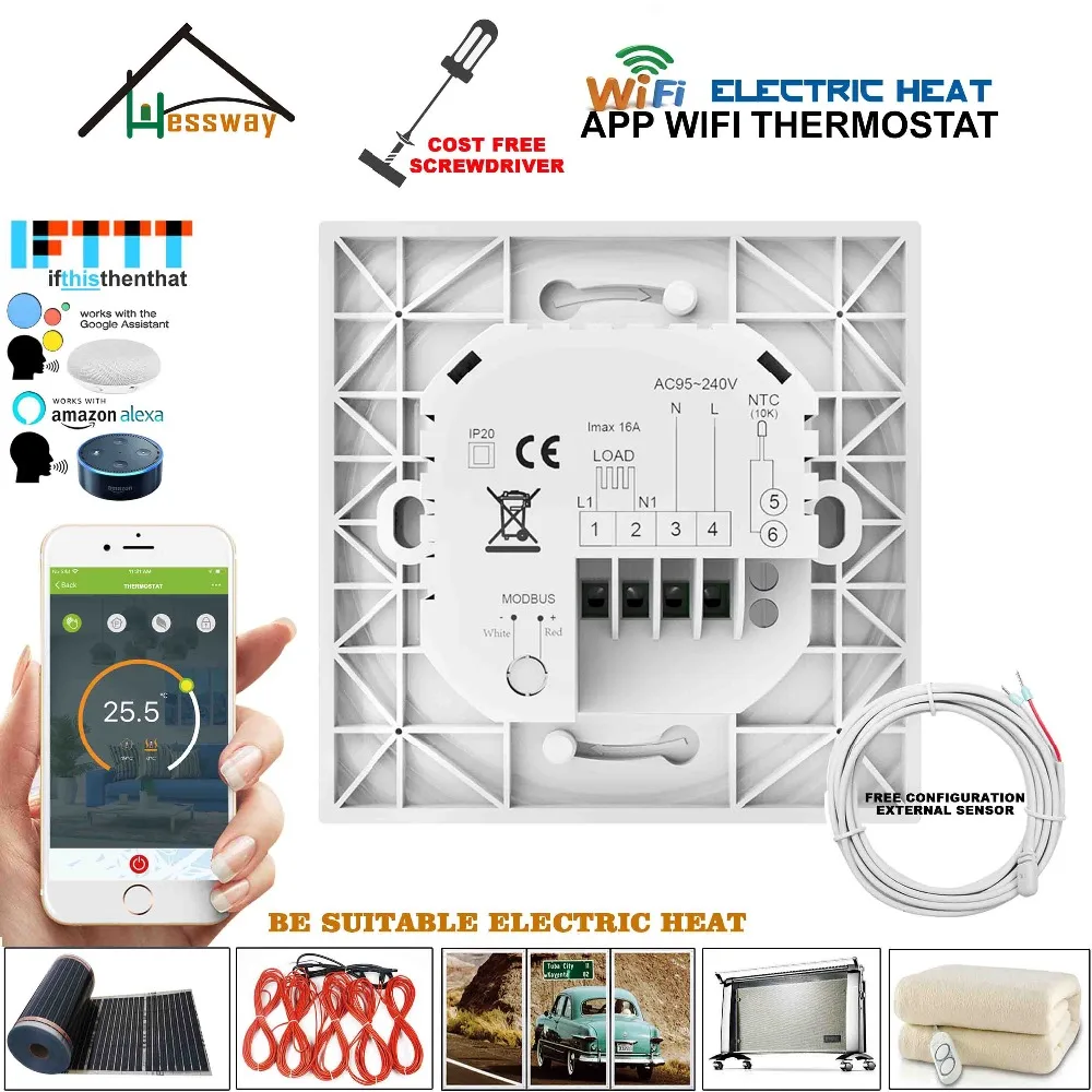 16A инфракрасный обогреватель лучистого напольного отопления термостат wifi двойной датчик Электрический регулятор температуры для Alexa Google home