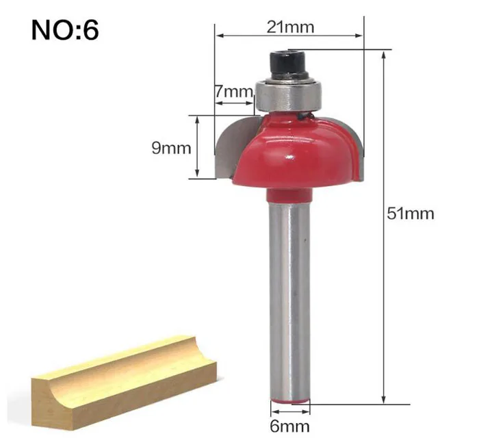 Фреза 1 шт. 6 мм хвостовик древесины фрезы прямой концевой фрезы триммер очистка заподлицо отделка угловая круглая бухта коробка биты инструменты - Длина режущей кромки: NO 6