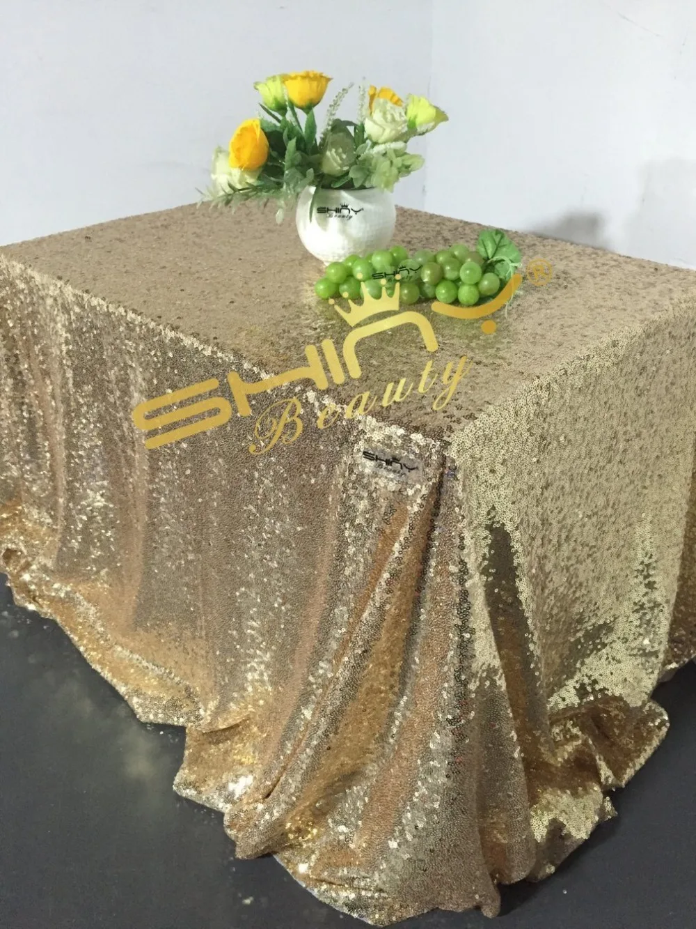90x156in Light Gold Embroidered Sequin Tablecloths Light Gold wedding