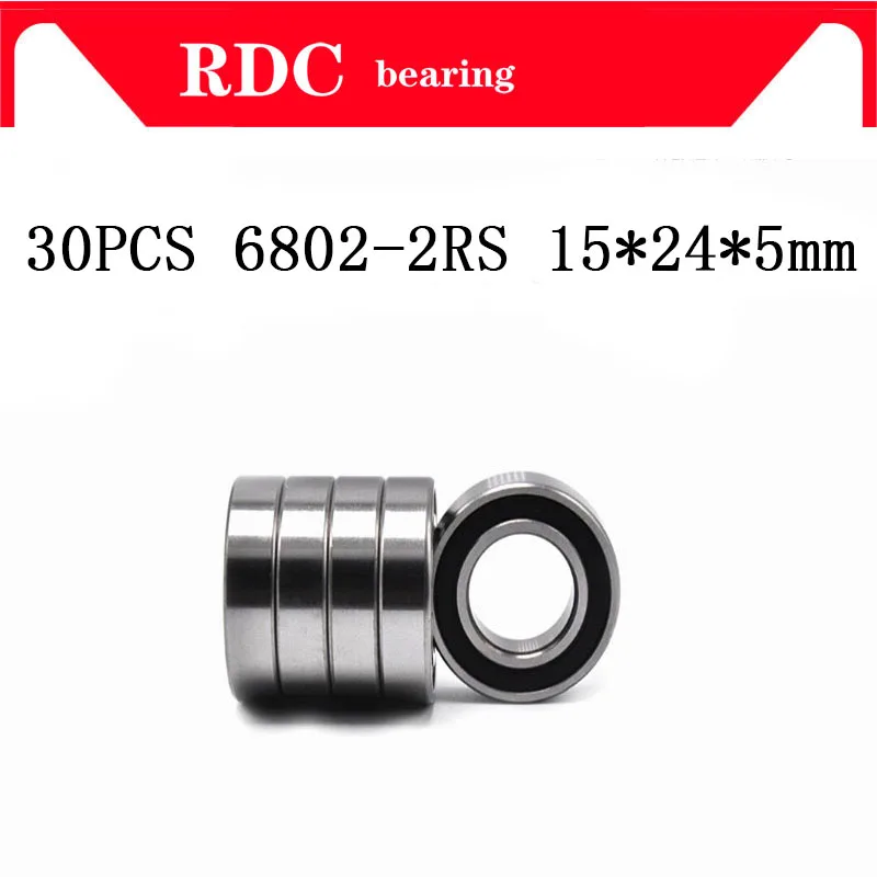 

Free Shipping 30PCS ABEC-5 6802-2RS High quality 6802RS 6802 2RS RS 15x24x5 mm Thin Wall Rubber seal Deep Groove Ball Bearing