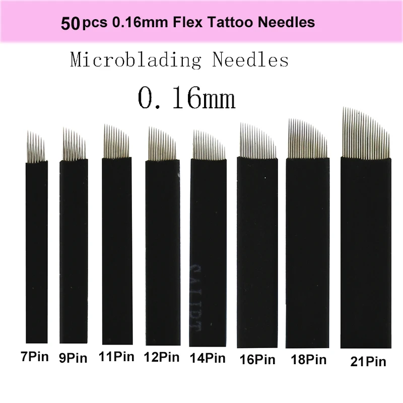 50pcs Black 0.16mm Microblading Needles 7/9/11/12/14/16/17/18 Pins Nano Blade For Permanent Makeup Eyebrow Laminas Tebori