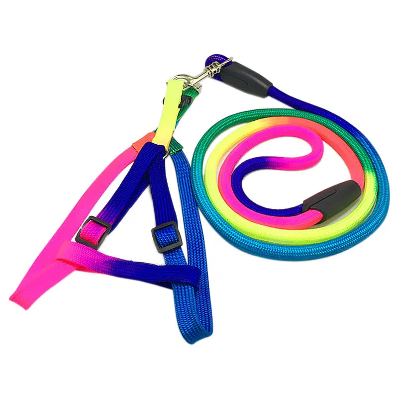 

Cute Rainbow Color Pet Training Weave Nylon Harness Traction Belt Round Dog Leashes Lead Neck/Chest Rope Sale ST1016