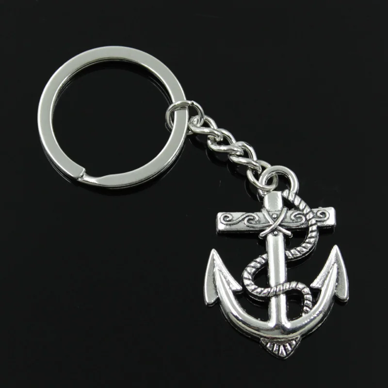 

new fashion men 30mm keychain DIY metal holder chain vintage anchor rope 40x38mm silver pendant Gift
